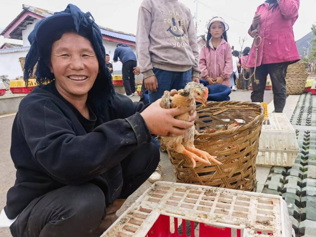 Woman Holding a Chicken