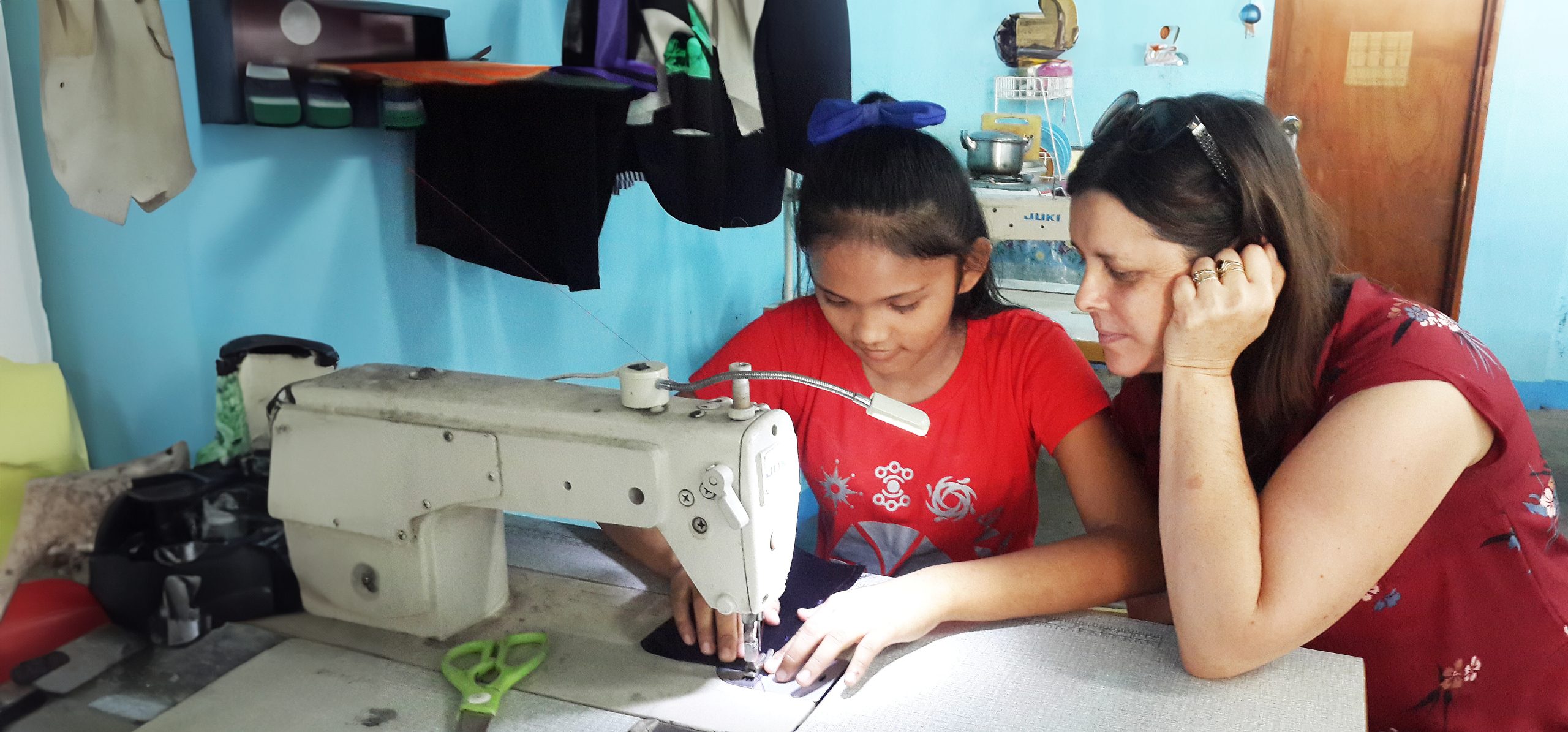 a child sewing