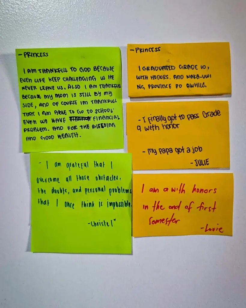 Plain white wall with colorful notes
