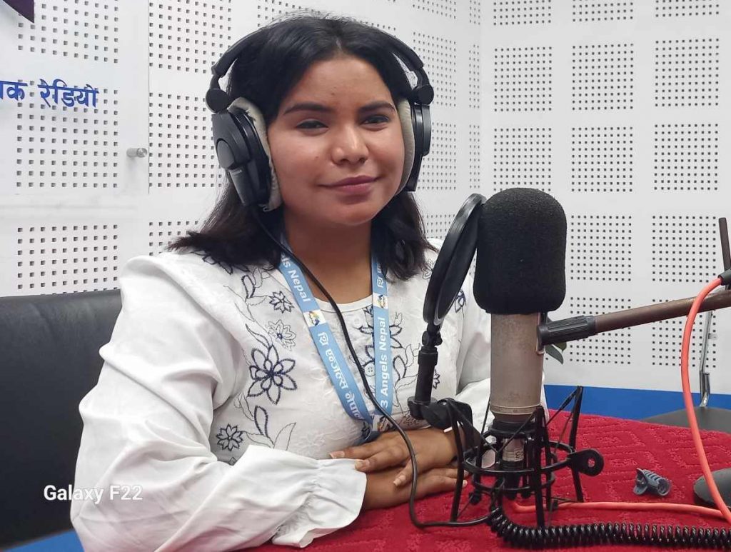 Woman Being Interviewed in a Radio Program